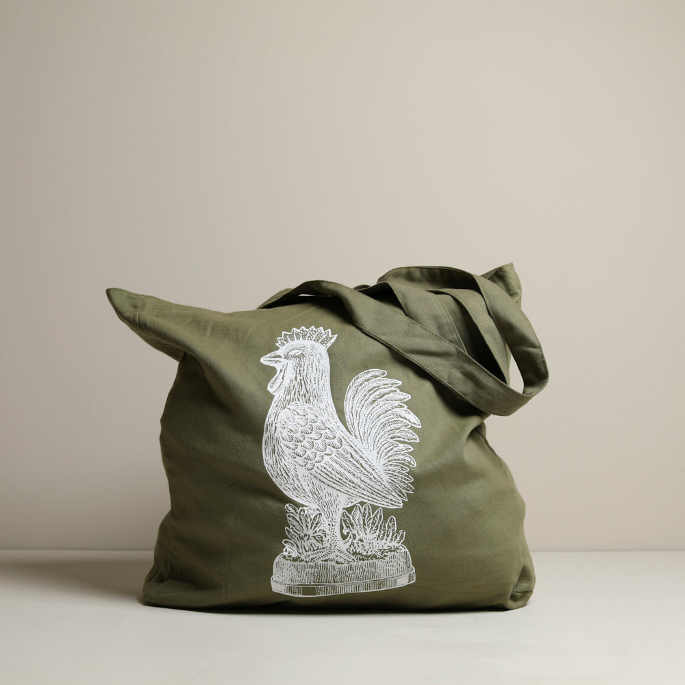 'From the Land' rooster tote bag -  khaki