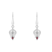 Silver & Garnet 3D Tulip Drop Hook Earrings