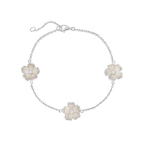 Silver, White Enamel & Diamond Three Flower Bracelet