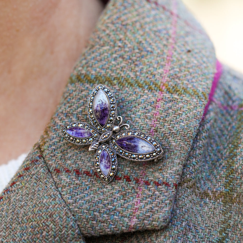 【Llife】BOTTON BROOCH Sterling silver, Blue John and marcasite four stone