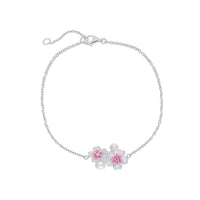 Silver, Pearl & Pink Sapphire Double Cherry Blossom Bracelet