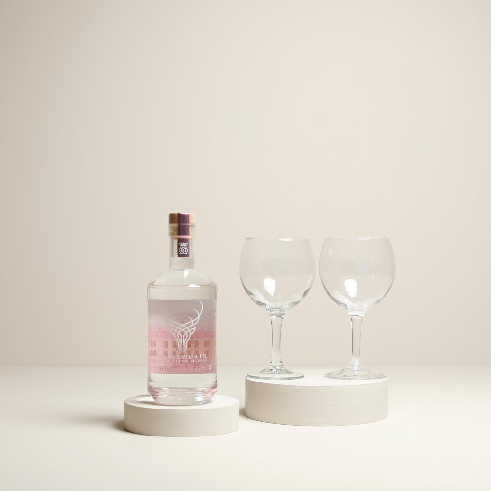 
                  
                    Chatsworth small batch rose pink gin & stag glasses gift set
                  
                