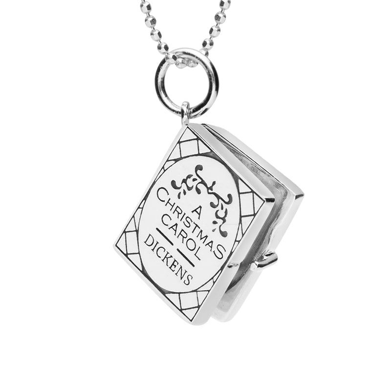 Silver Christmas Carol hinged book charm locket pendant