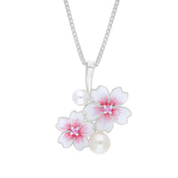 Silver, Pearl & Pink Sapphire Double Cherry Blossom Pendant