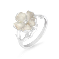 Silver, Enamel and Diamond White Flower Ring