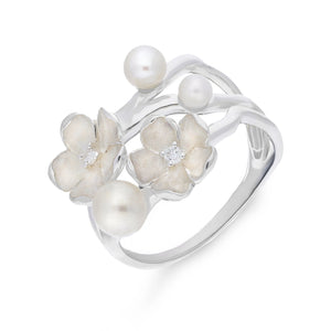 
                  
                    Silver, Pearl & Diamond Double Flower Ring
                  
                