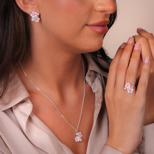 
                  
                    Silver, Pearl & Pink Sapphire Double Cherry Blossom Ring
                  
                
