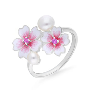 
                  
                    Silver, Pearl & Pink Sapphire Double Cherry Blossom Ring
                  
                
