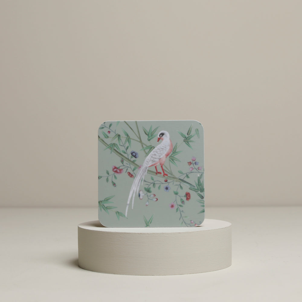 Chinese Wallpaper coaster - Leicester Blue white bird