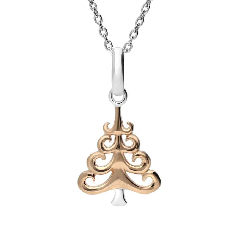 Rose gold sterling silver plated Christmas tree pendant