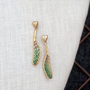 
                  
                    18ct yellow gold, diamond and enamel dragonfly wing drop earrings
                  
                