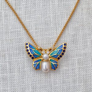 
                  
                    18ct yellow gold, pearl, diamond and enamel butterfly necklace
                  
                