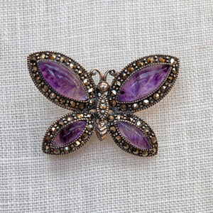
                  
                    Sterling silver, Blue John and marcasite four stone butterfly brooch
                  
                