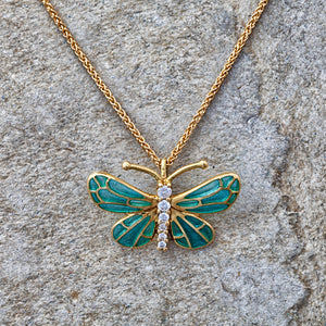 
                  
                    18ct yellow gold, diamond and enamel butterfly necklace
                  
                