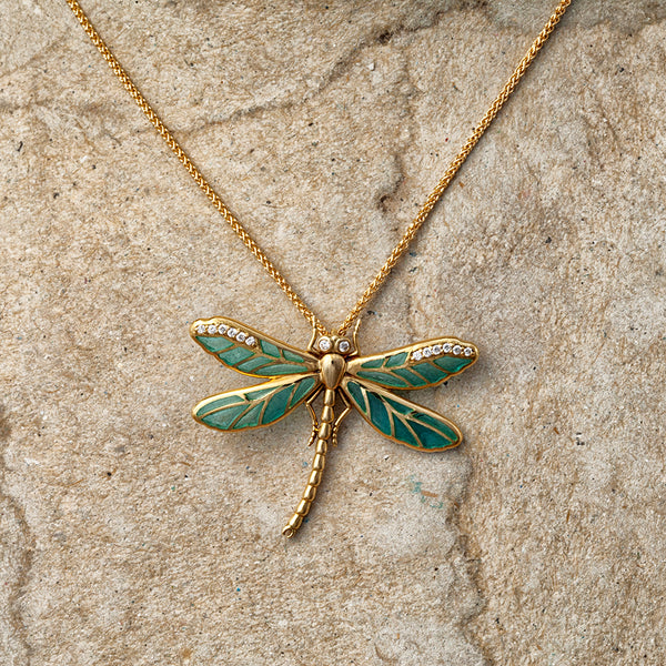 10k Rose Gold & Diamond Dragon Fly Necklace