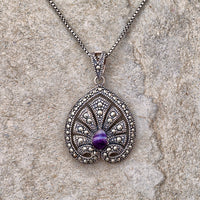 Sterling silver, Blue John and marcasite leaf necklace, small