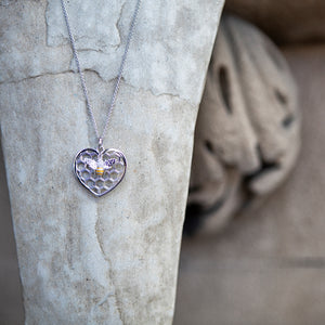 
                  
                    Sterling silver and Swarovski crystal bee in beehive heart necklace
                  
                