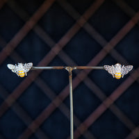 Sterling silver, Swarovski crystal and enamel bee stud earrings