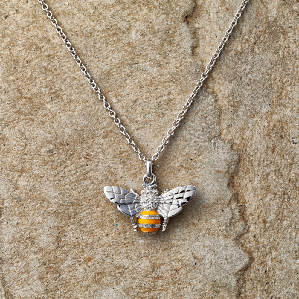 
                  
                    Sterling silver, Swarovski crystal and enamel bee necklace
                  
                