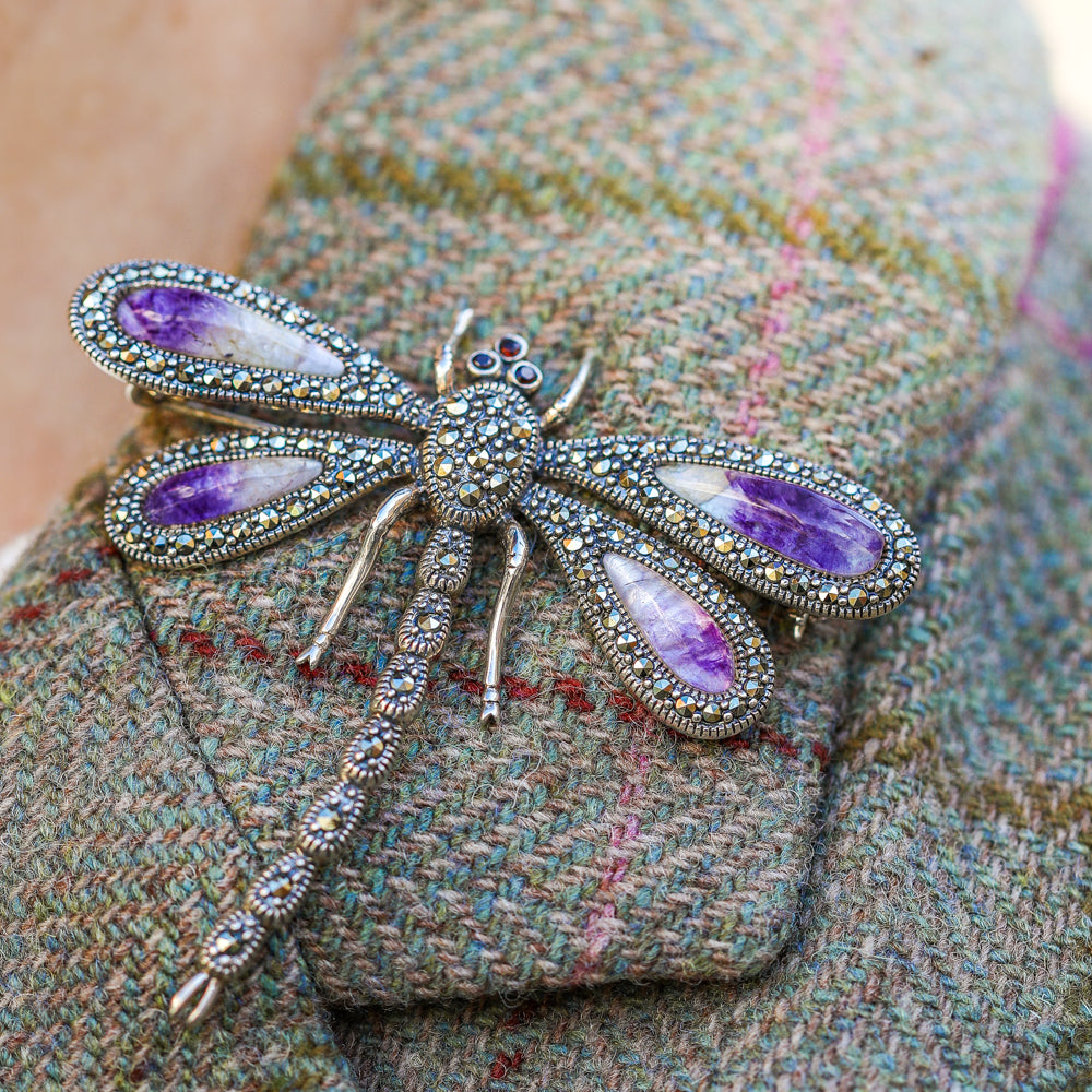 
                  
                    Sterling silver, Blue John and marcasite dragonfly brooch
                  
                
